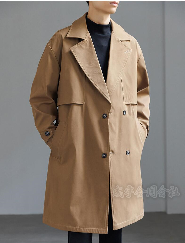 3色 メンズ トレンチコート ロングコート ダブルブレスト ジャケット