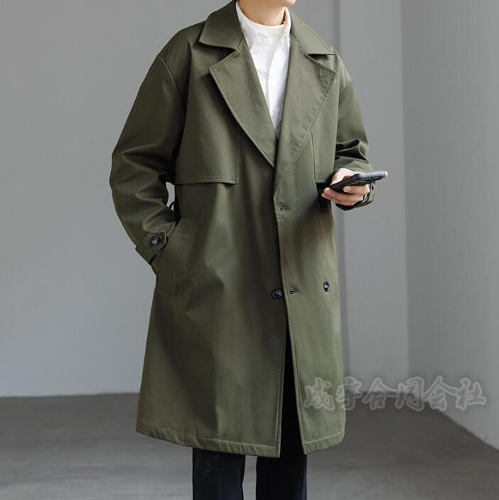 3色 メンズ トレンチコート ロングコート ダブルブレスト ジャケット