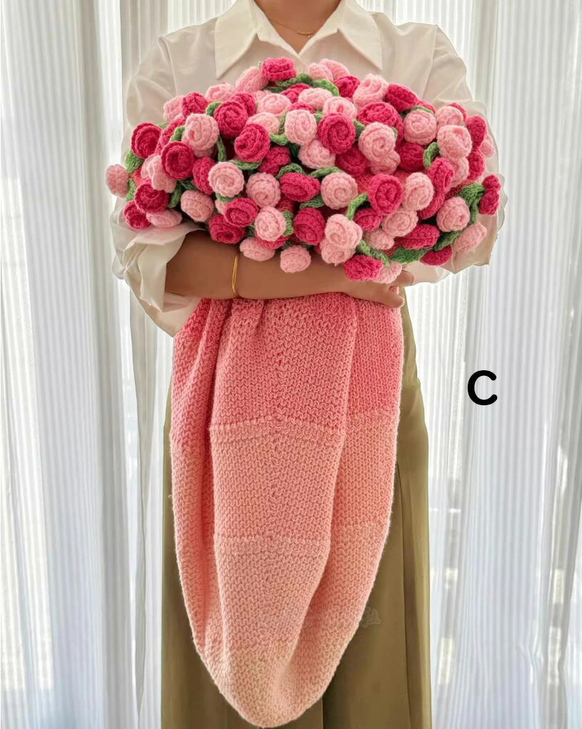 花束ブランケット 約120CM 160CM 贈り物 お礼 可愛い 手編み薔薇 バラ