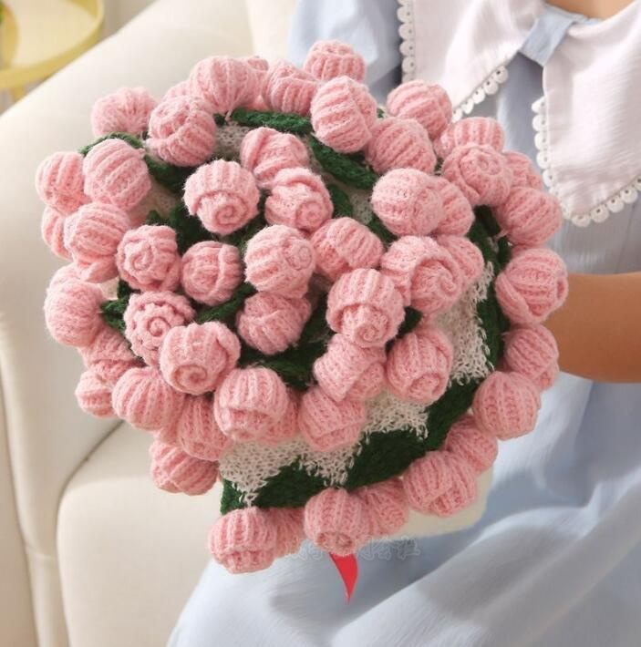 ブーケット 花束ブランケット　ブランケット　薔薇バラ　80センチ 花束ブランケット 誕生日 母の日ギフト 可愛い 手編み薔薇 レッド バラ