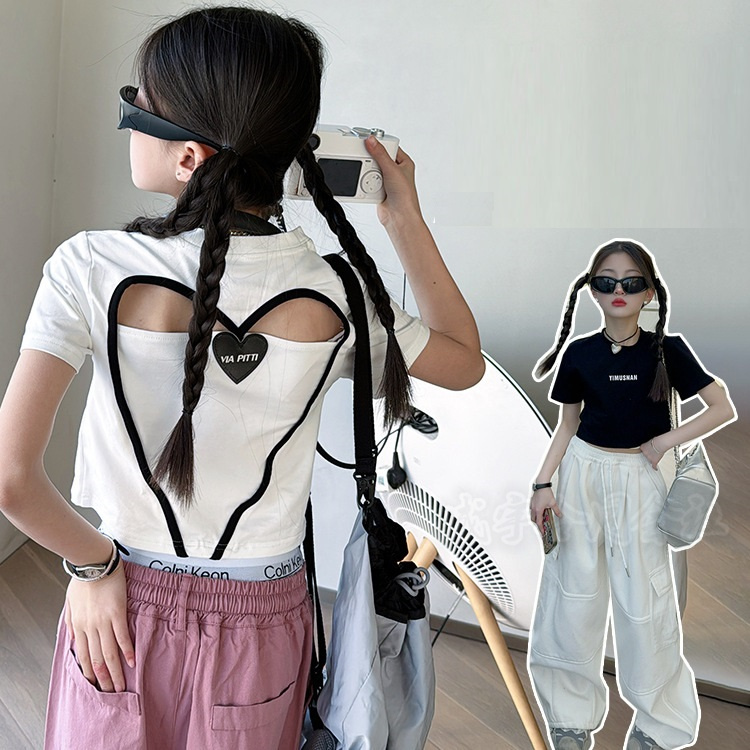 ショート丈 ダンス衣装 キッズ 半袖 へそ出し tシャツ 韓国子供服