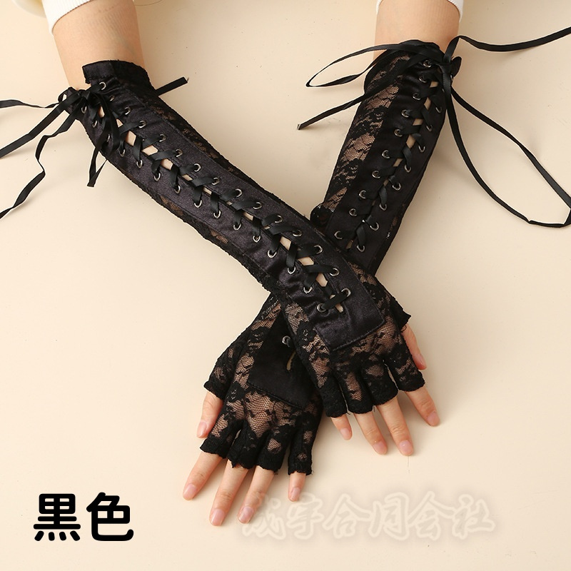 メ*ル様 ✨グッチ✨フィンガーレス✨ロンググローブ✨アームカバー レース×編み上げ フィンガーレス アームグローブ ロンググローブ