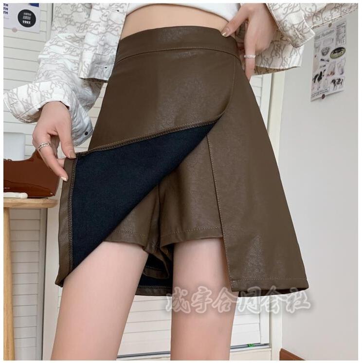 スカート レザーパンツ レディース ボトムス レザースカート PUスカート 重ね着風 脚長効果 高見え ファッション 合わせやすい