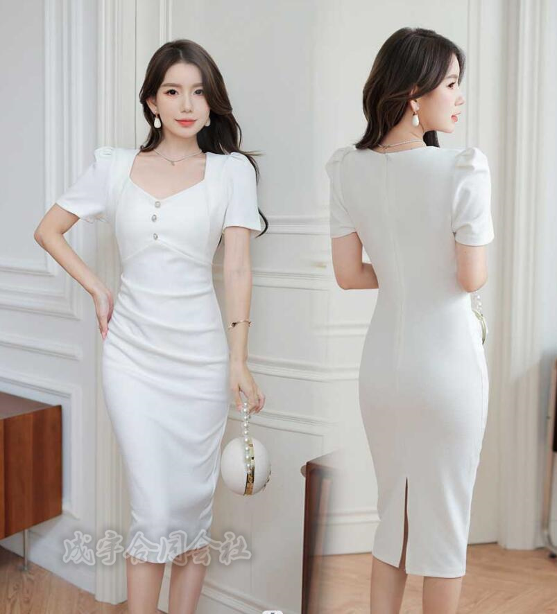 レディース ロングワンピース 膝下丈 ロング丈 スリム タイト 大人