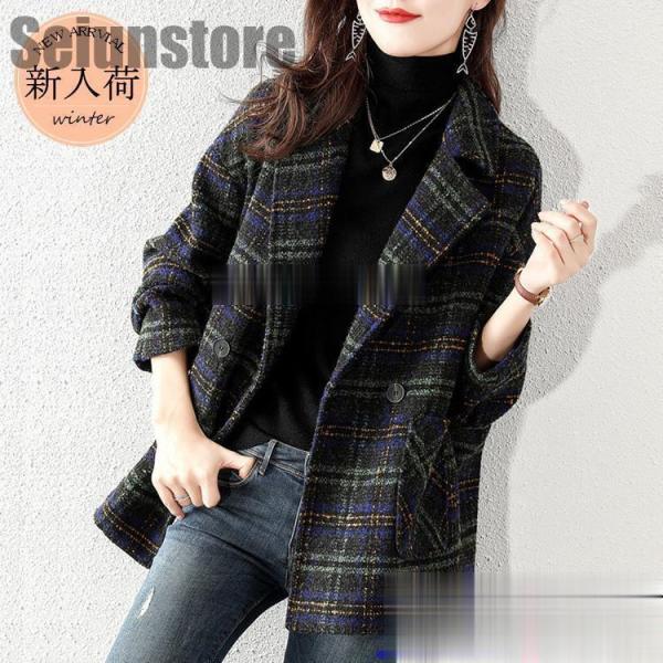 チェスターコート レディース 秋冬 ミディアム丈 チェック柄 ウール