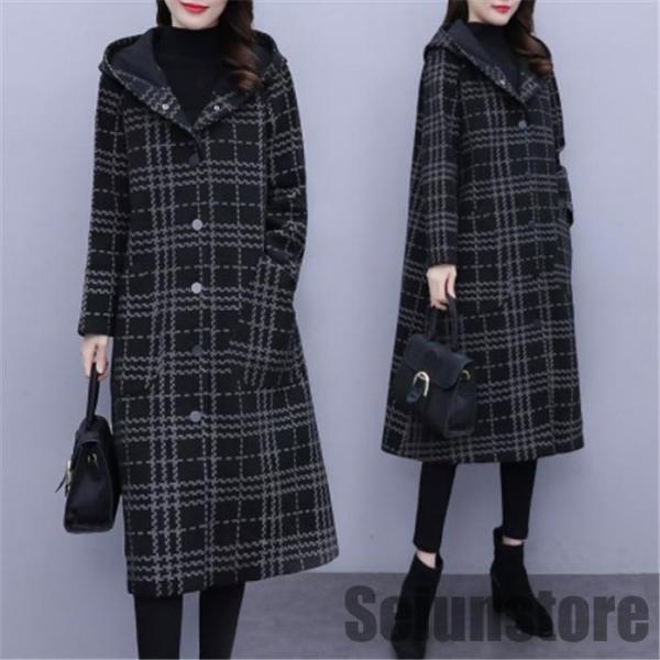 チェスターコート レディース 秋冬 ミディアム丈 チェック柄 ウール