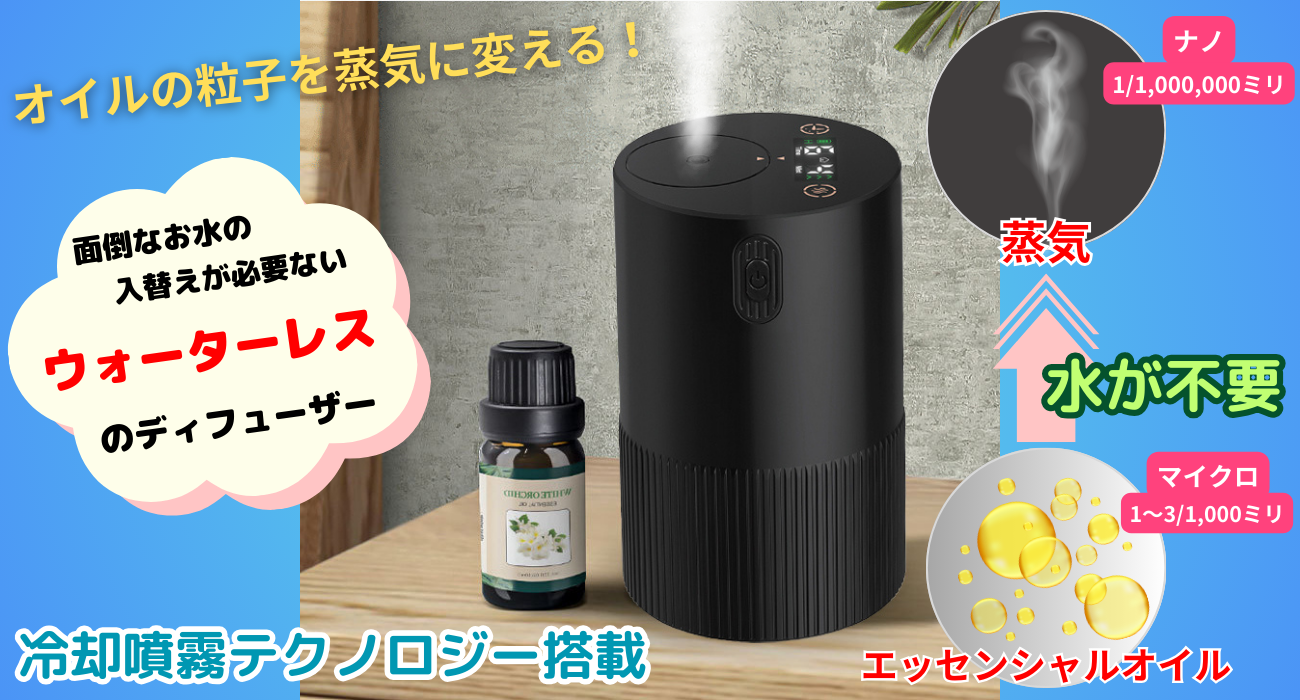 アロマグッズ active Water economy アロマディフューザー 水入らず ウォータレス USB Type-C充電
