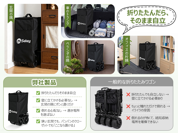 Sekey キャリーカート ワゴン 特大タイプ 大容量300L 耐荷重200kg 長物