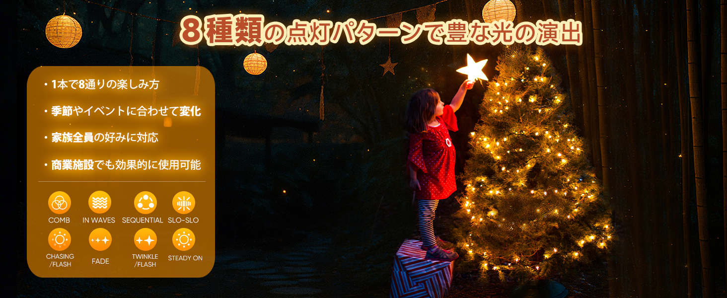 SALCAR クリスマスツリー用 イルミネーションライト 2m×8本 280球 USB