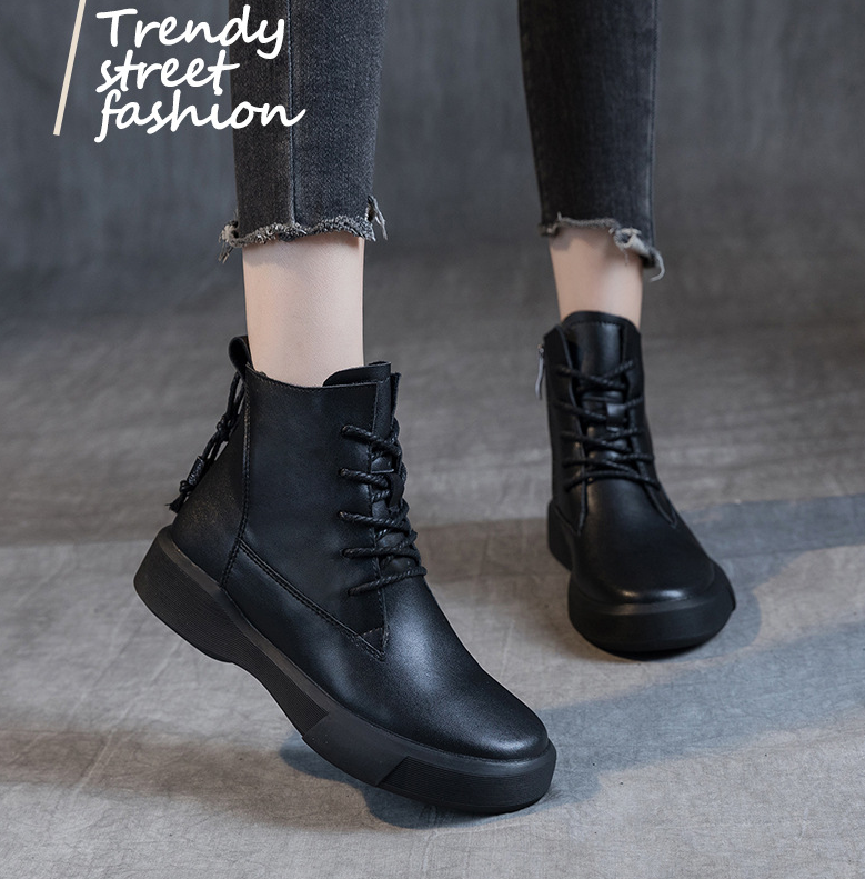 ショートブーツ レディース 歩きやすい 本革 牛革 ブーツ 黒 裏起毛