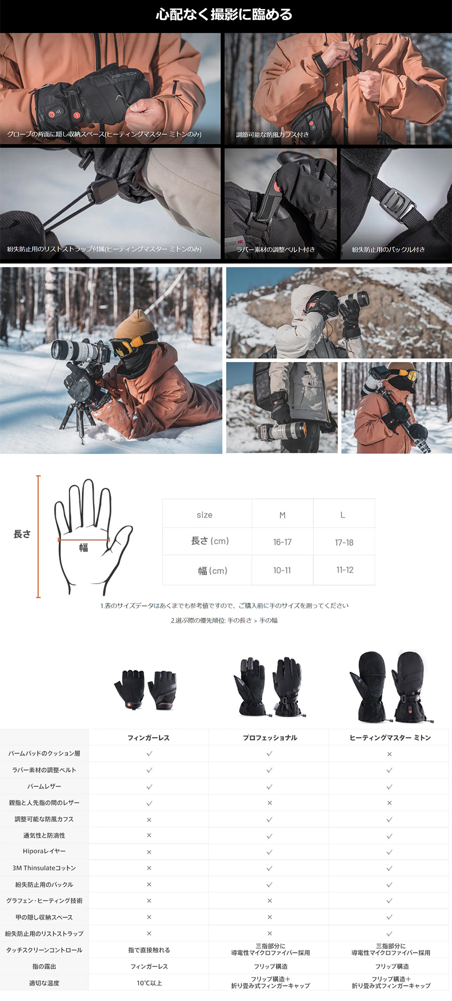PGYTECH フォトグラファーズグローブ（ヒーティングマスター ミトン/L