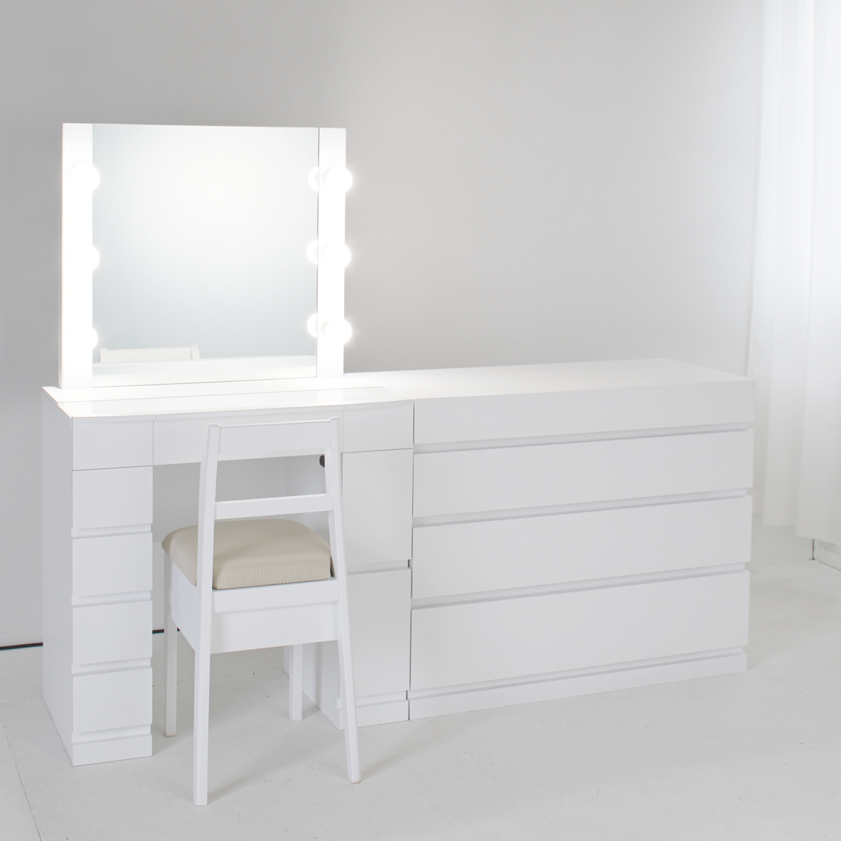 関本家具装芸 クリスタルSofia チェスト90女優ミラー パールホワイト