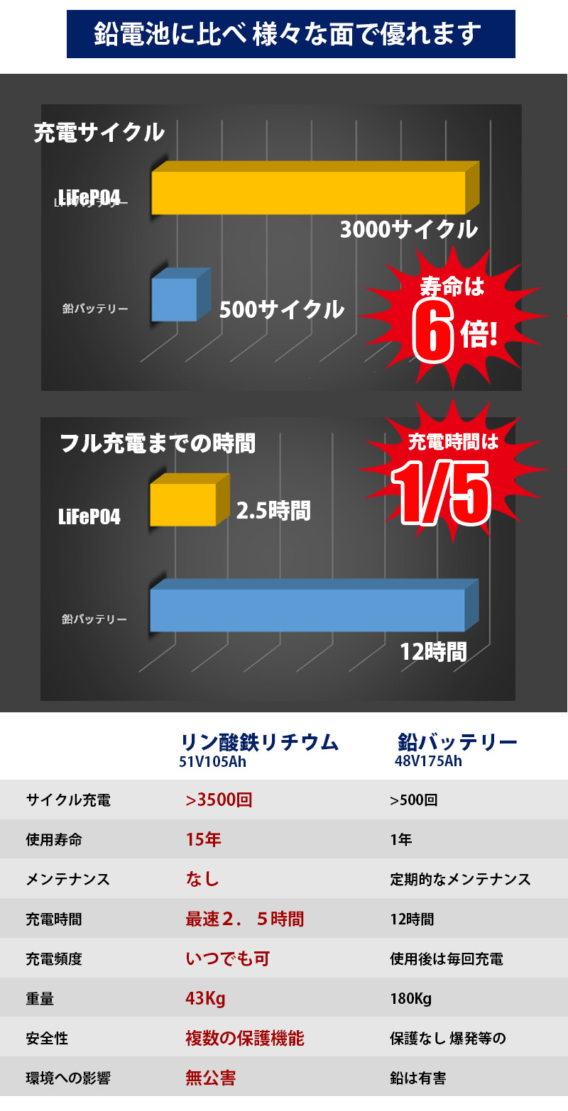 3000回使える リン酸鉄リチウム サイクルバ...の詳細画像5