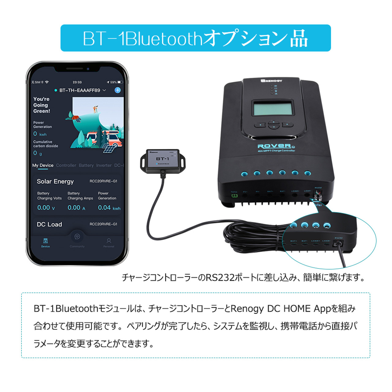 MPPT チャージコントローラー40A 12V/24V兼用 温度センサー ケーブル付