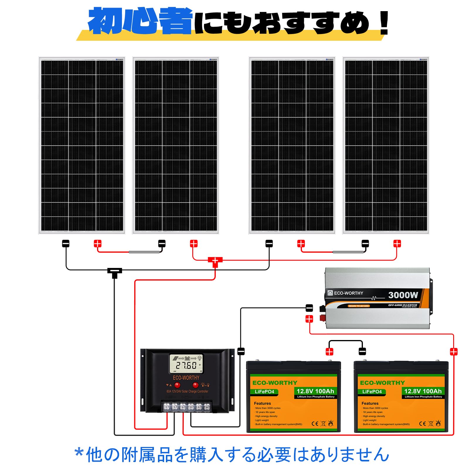 800W ソーラーパネルキット 太陽光発電 キット 単結晶 100Ahリチウム蓄電池 30 00w24Vインバーター家庭用蓄電池 ECO-WORTHY SEKIYA｜sekiyaeco｜02