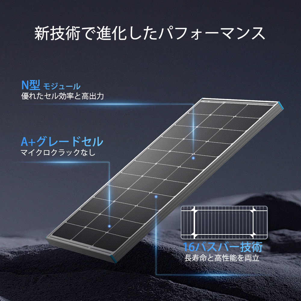 最新テクノロジー 25%発電効率 100W 12V N型高効率 ソーラーパネル