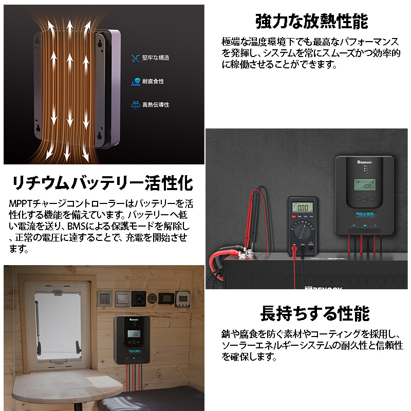 MPPT チャージコントローラー40A 12V/24V兼用 温度センサー ケーブル付