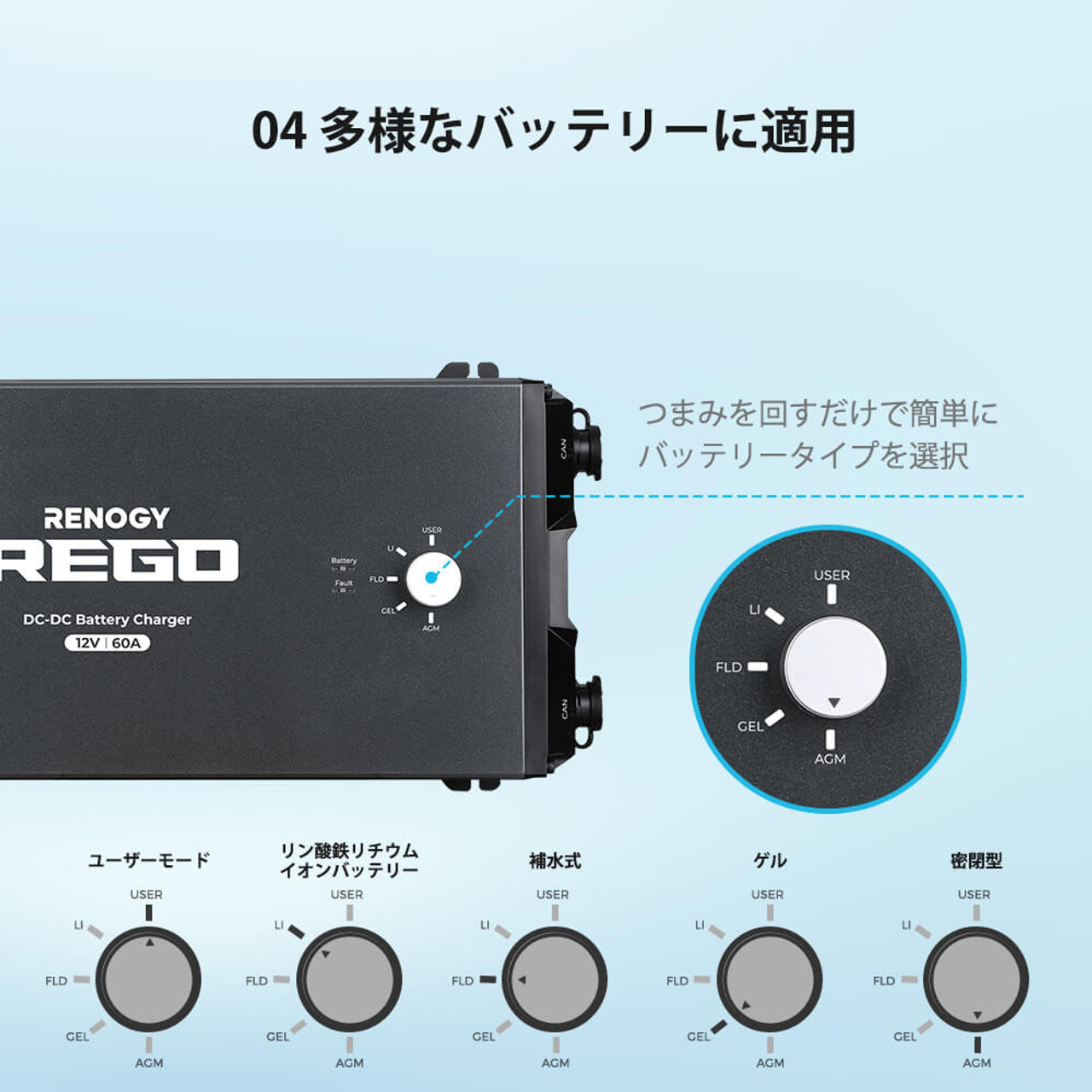 REGOシリーズ 走行充電器12V 60A Bluetoothモジュール内蔵 REGOシリーズ 走行充電器12V 60A Bluetoothモジュール内蔵