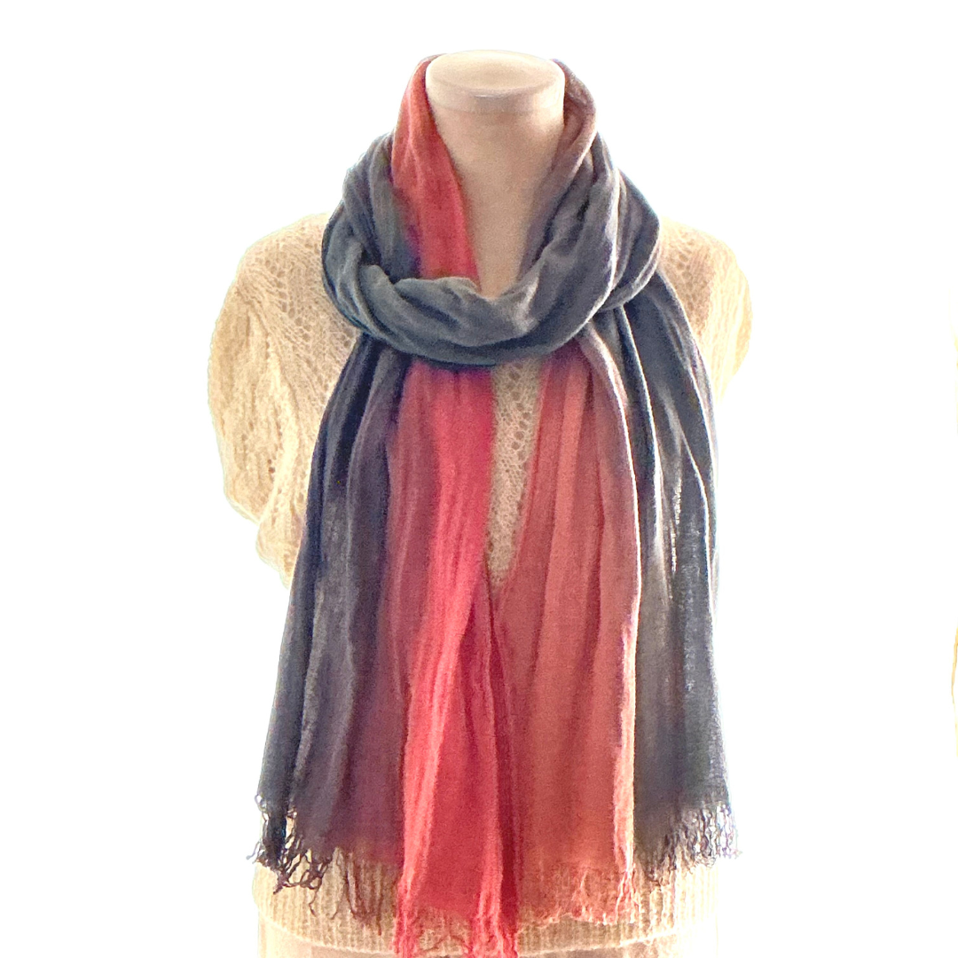 大判ストール ダブルガーゼ 草木染め 明るい茜のグラデーション 知多