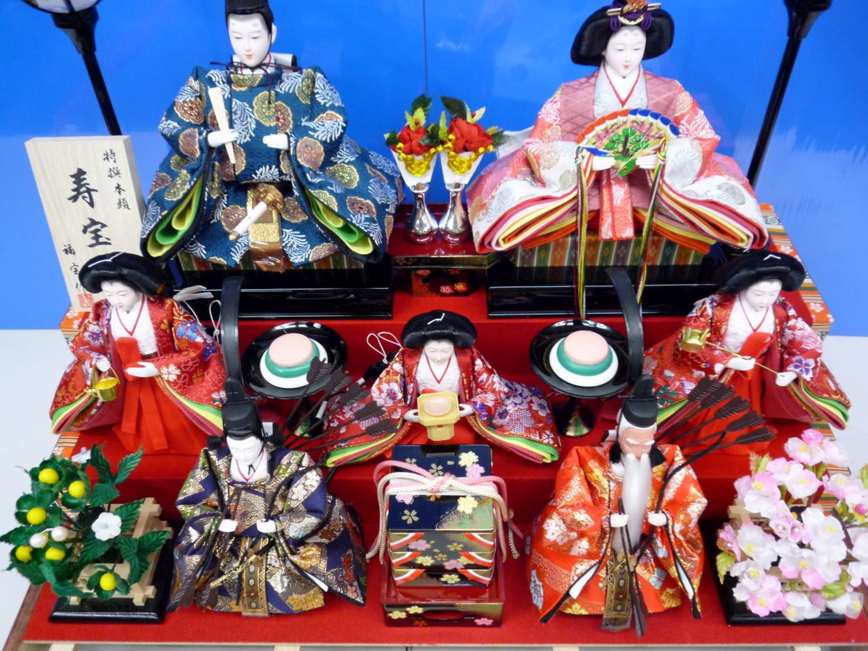 ケース入七人飾り67☆幅63x奥行39x高さ53cm☆三人官女と右大臣