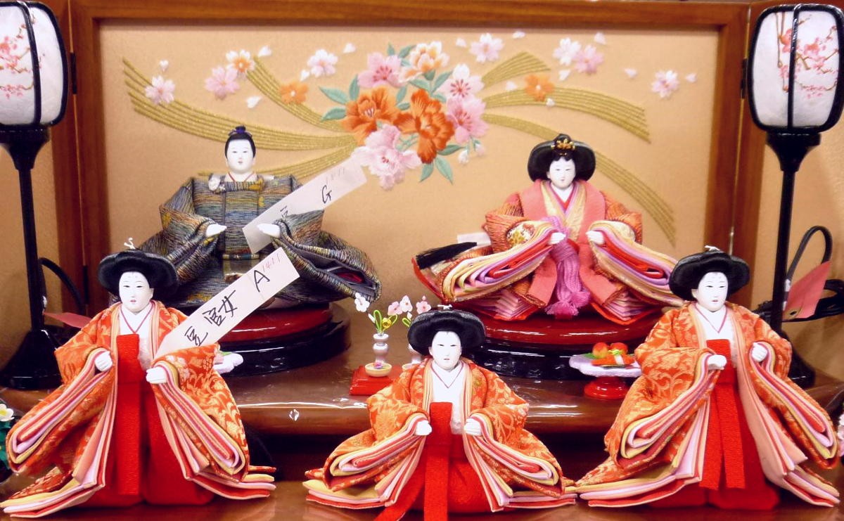 ひな人形五人飾り（二段飾りセット） ひな人形☆二段五人飾り H2−19x2☆横幅58*奥行35*高さ