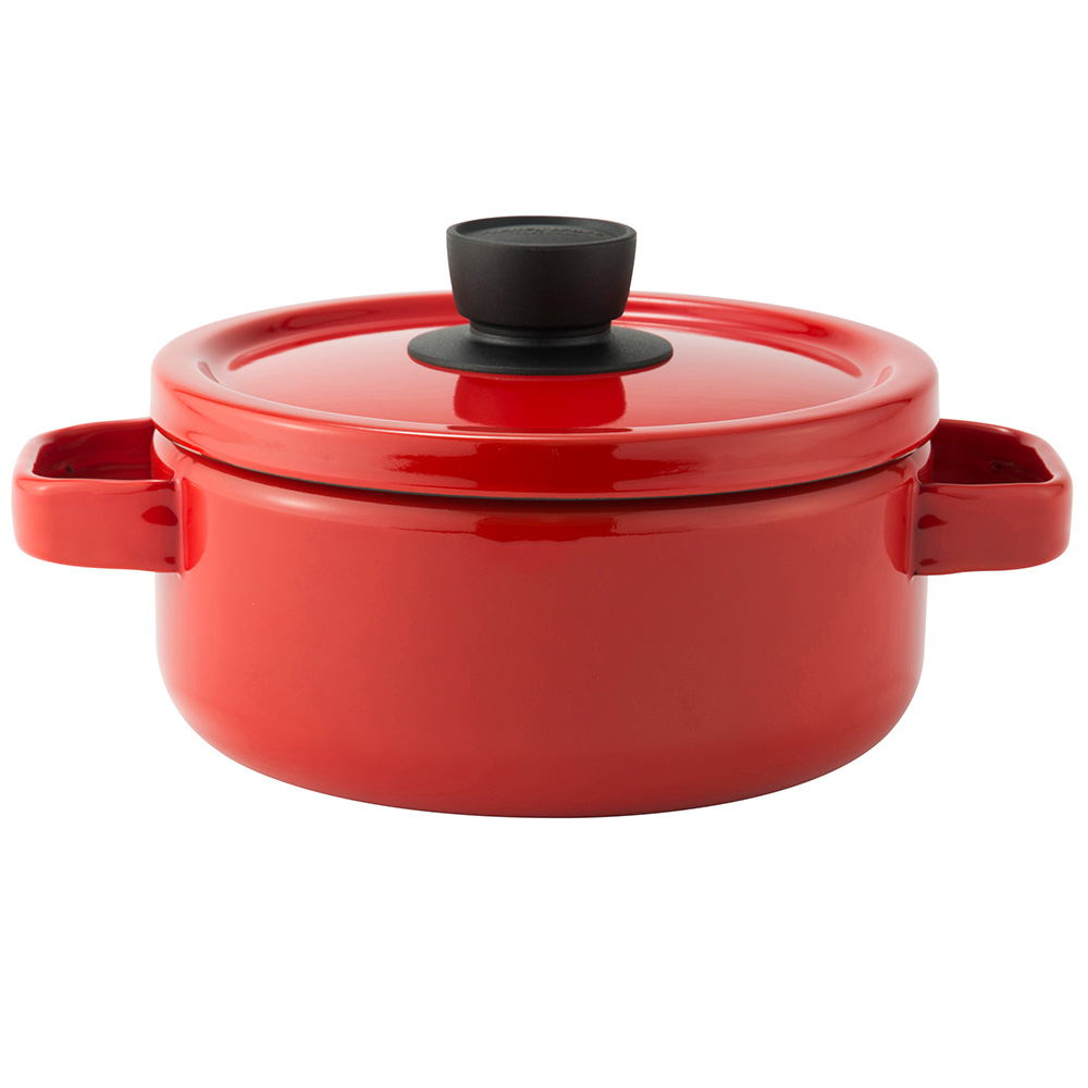 富士ホーロー 両手鍋 20cm キャセロール IH ガス火 対応 琺瑯 ホーロー 鍋 浅型 ソリッド | Solid Series | 01