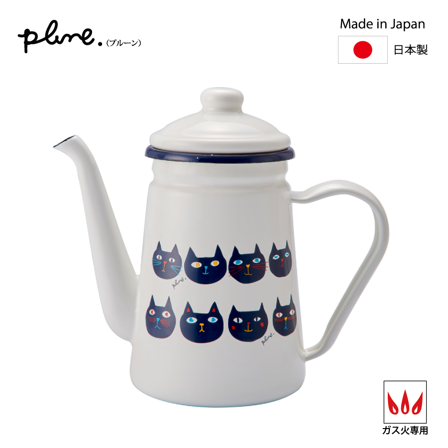 カフェポット ポット ホーロー 日本製  琺瑯  ほうろう ドリップ コーヒー 紅茶 お茶 かわいい 猫柄 レモン いちご コーヒー用品 プルーン plune 豊琺瑯 | ブランド登録なし | 02