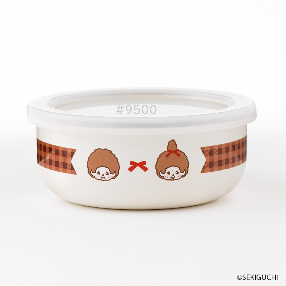 モンチッチ 保存容器 丸型 12cm 蓋 フタ 付き ポリ蓋 オーブン 耐冷 冷凍 作り置き 保存 チェック柄 富士ホーロー モンチッチチェック | 富士ホーロー | 01