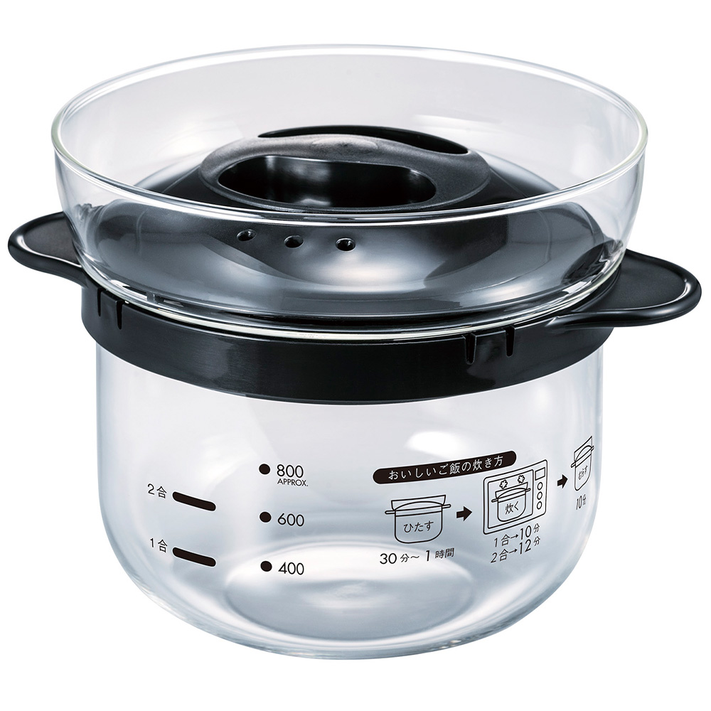 ハリオ 電子レンジ用炊飯器 1〜2合 ガラスのレンジご飯釜 HARIO 1合 2合 電子レンジ調理器 食洗機対応 二合炊き 日本製 レシピ付き | HARIO | 01