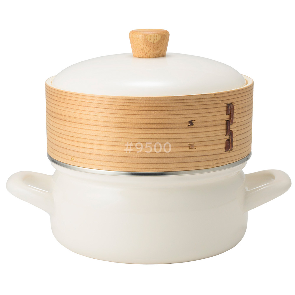 せいろ付きホーロー鍋 せいろ 鍋付き 18cm 竹 両手鍋 せいろ蒸し器 蒸し 鍋セット セイロ 1段 ih ガス IH対応 シリコンシート付き 竹せいろ 蒸篭 | 富士ホーロー | 01