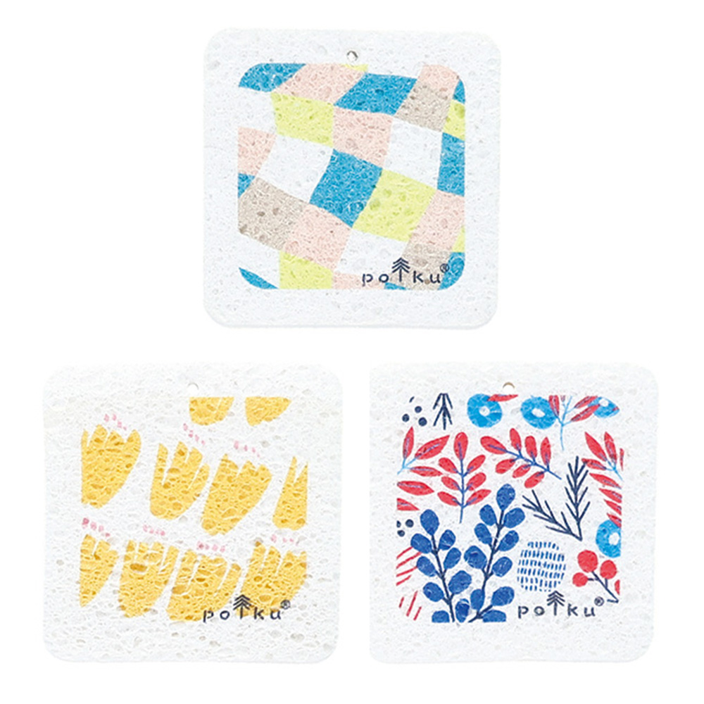 キッチンスポンジ polku ポルク スポンジ 3個セット 圧縮 セルローススポンジ 水で膨らむ エコスポンジ 吸水 弾力 食器洗い シンク コンロ 掃除 天然繊維 | 丸眞 | 02
