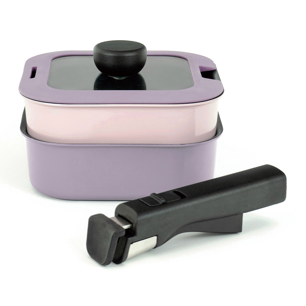 フライパンセット 鍋 4点 ガス火 IH対応 ガラス蓋 ハンドル 角型 着脱 16cm 18cm レクトメイト 取っ手取れる 四角 オーブン ふっ素加工 食洗機対応 和平フレイズ | 和平フレイズ | 01