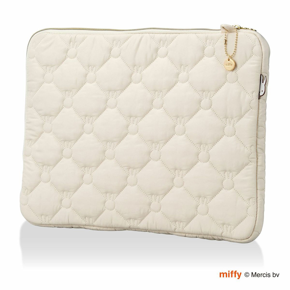 ミッフィー フラットポーチ キルティング miffy タブレットケース パソコン PC A4 iPad ノートPC 14inch 旅行 トラベル L字ファスナー シフレ チャーム付き | Siffler | 02