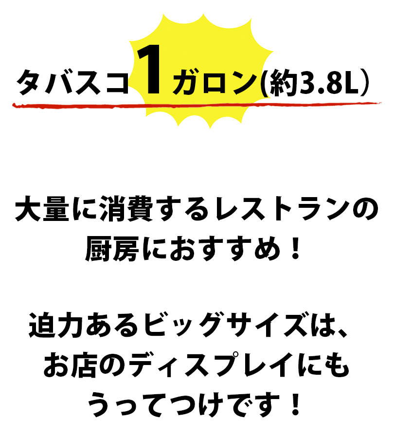 タバスコ ガロンボトル ペパーソース 1ガロン 3.8L 業務用 瓶 輸入食品 : u503759 : ライフスタイル&生活雑貨のMofu - 通販  - Yahoo!ショッピング