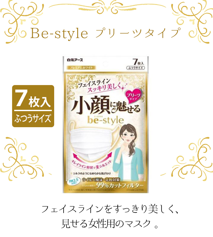 白元アース ビースタイル 立体 不織布マスク プリーツタイプ ふつう