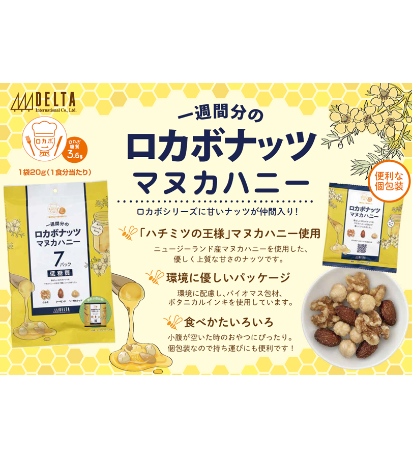 低糖質 ロカボ 1週間分のロカボナッツ マヌカハニー 20g 7袋入×3個セット スナック お菓子 おつまみ ヘルシー おやつ 小腹 間食  ミックスナッツ 糖質制限食