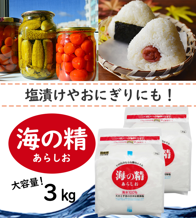 塩 国産 海の精 あらしお 3kg 2個セット 赤ラベル 調味料 海塩