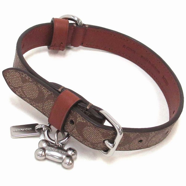 COACH 犬用首輪 ピンク レザー コーチ 小型犬用首輪リードセット レザー ピンク 良品 未使用に近い