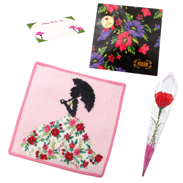 【並行輸入品】母の日ギフトセット FEILER フェイラー  ハンカチ タオル 25cmカーネションフラワー花束(造花)母の日メッセージカードフェイラーギフト | feiler | 01