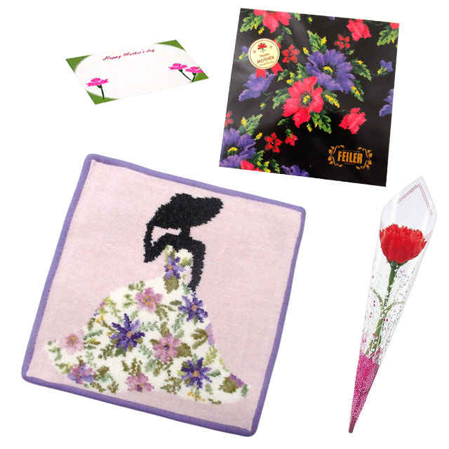 【並行輸入品】母の日ギフトセット FEILER フェイラー  ハンカチ タオル 25cmカーネションフラワー花束(造花)母の日メッセージカードフェイラーギフト | feiler | 02