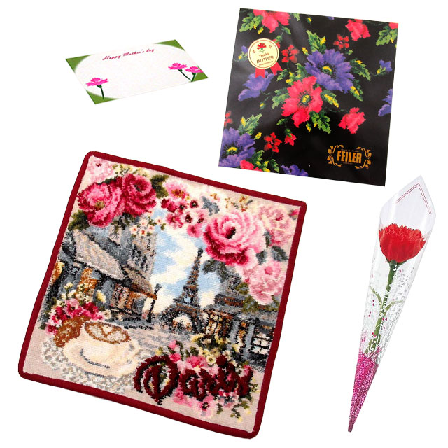 【並行輸入品】母の日ギフトセット FEILER フェイラー  ハンカチ タオル 25cmカーネションフラワー花束(造花)母の日メッセージカードフェイラーギフト | feiler | 04
