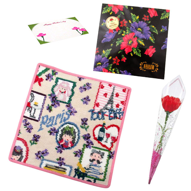 【並行輸入品】母の日ギフトセット FEILER フェイラー  ハンカチ タオル 25cmカーネションフラワー花束(造花)母の日メッセージカードフェイラーギフト | feiler | 07
