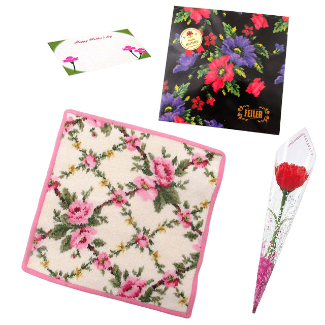 【並行輸入品】母の日ギフトセット FEILER フェイラー  ハンカチ タオル 25cmカーネションフラワー花束(造花)母の日メッセージカードフェイラーギフト | feiler | 08