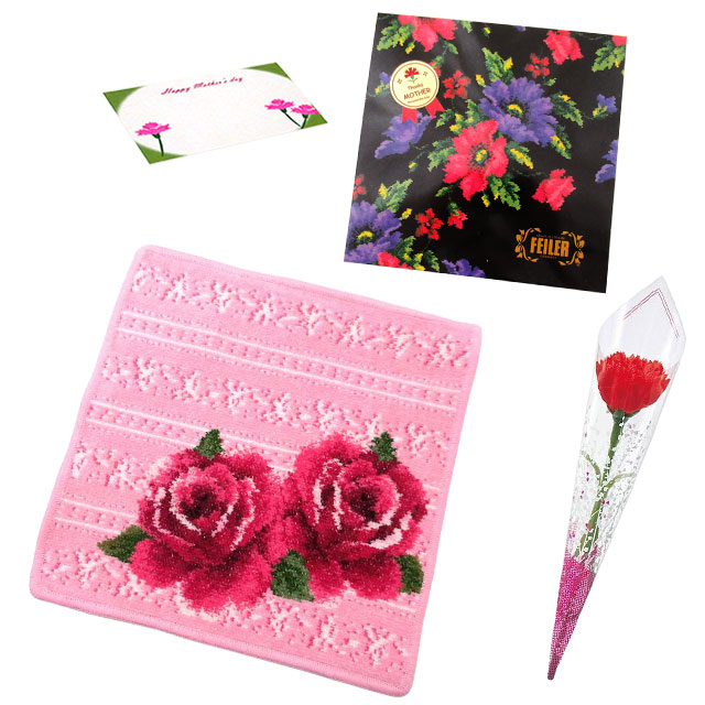 【並行輸入品】母の日ギフトセット FEILER フェイラー  ハンカチ タオル 25cmカーネションフラワー花束(造花)母の日メッセージカードフェイラーギフト | feiler | 10