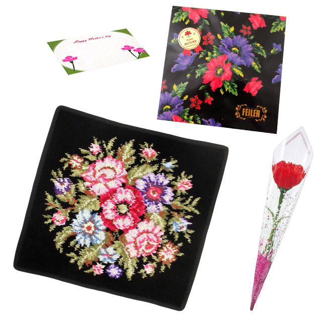 【並行輸入品】母の日 ギフトセット FEILER フェイラー  ハンカチ タオル 30cm カーネションフラワー花束(造花)母の日メッセージカード ギフトBox込みのセット | feiler | 01