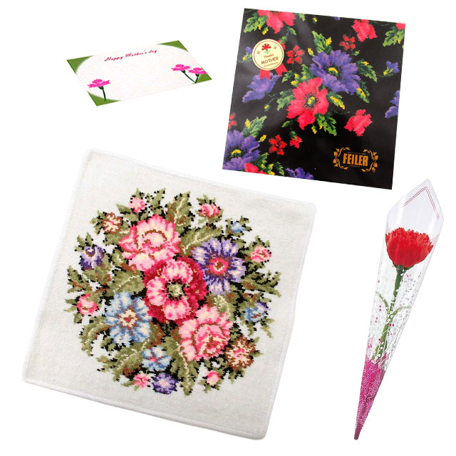 【並行輸入品】母の日 ギフトセット FEILER フェイラー  ハンカチ タオル 30cm カーネションフラワー花束(造花)母の日メッセージカード ギフトBox込みのセット | feiler | 03