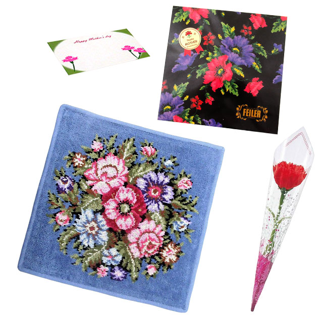 【並行輸入品】母の日 ギフトセット FEILER フェイラー  ハンカチ タオル 30cm カーネションフラワー花束(造花)母の日メッセージカード ギフトBox込みのセット | feiler | 04