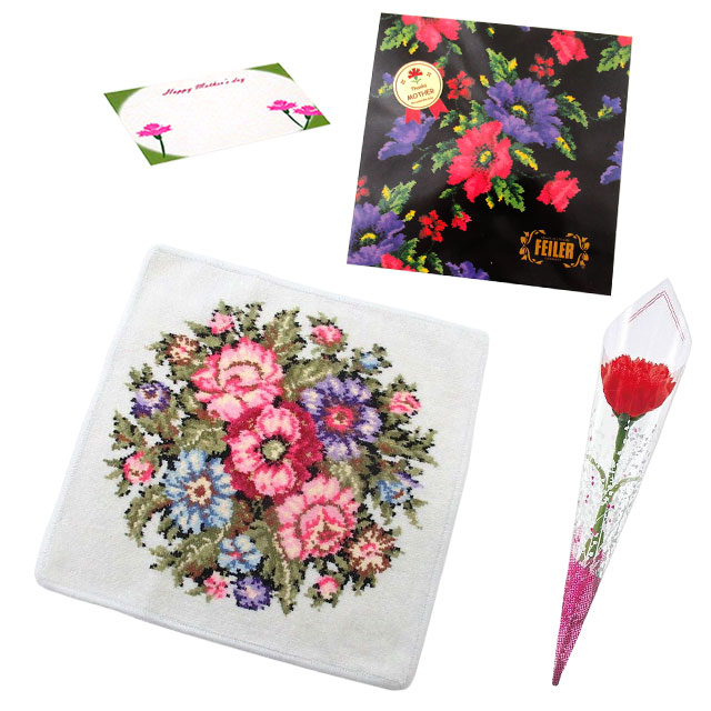【並行輸入品】母の日 ギフトセット FEILER フェイラー  ハンカチ タオル 30cm カーネションフラワー花束(造花)母の日メッセージカード ギフトBox込みのセット | feiler | 05