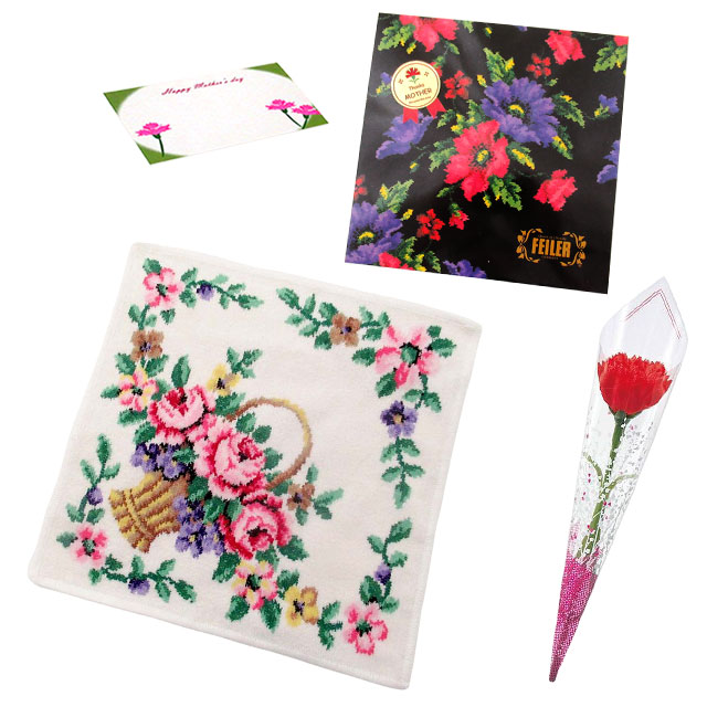 【並行輸入品】母の日 ギフトセット FEILER フェイラー  ハンカチ タオル 30cm カーネションフラワー花束(造花)母の日メッセージカード ギフトBox込みのセット | feiler | 06