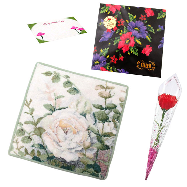 【並行輸入品】母の日 ギフトセット FEILER フェイラー  ハンカチ タオル 30cm カーネションフラワー花束(造花)母の日メッセージカード ギフトBox込みのセット | feiler | 09